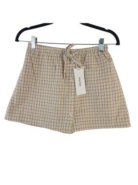 NEW Rhythm London Check Skort Natural Plaid Size 2 With Buttons & Pockets